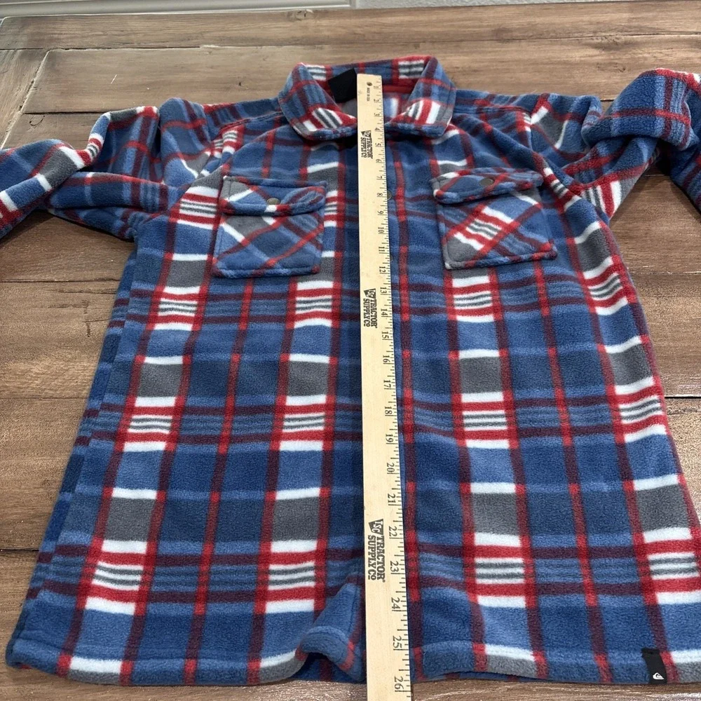 Quicksilver Flannel Shirt Youth Medium 14/16Blue Plaid Fleece Button Outdoor Top